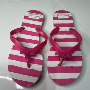 Kate Spade New York Pink & White Striped Flip Flops With Bow Accent Size 10M